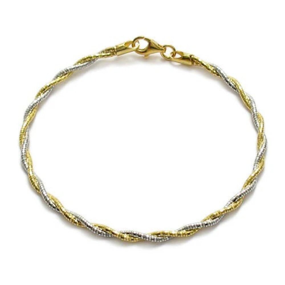 GENUINE 14K GOLD OVER STERLING SILVER TWISTING SILVER AND GOLD ROPE BRACELET